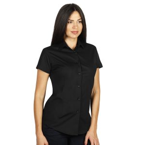 Košulja ženska kratki rukav pamuk elastin crna